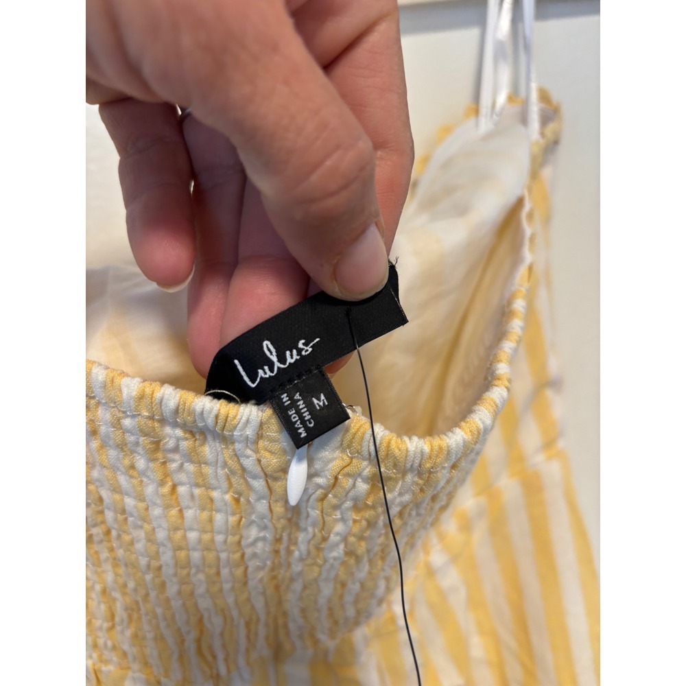 NWT Lulus Brigita Yellow Striped Strapless Column Midi Dress Sz Medium - Picture 6 of 6